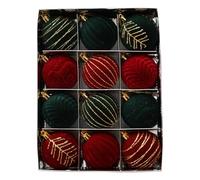 Velvet Christmas Ornaments - 12 Shatterproof Balls, Red And Green Soft Fabric Ornaments, Durabl Holiday Decor | Perfect Christmas Tree Decorations For Parties Seasonal Display And Festive Trimming