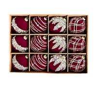 Velvet Christmas Ornaments Balls, 12X Shatterproof Christmas Ball Decoration Set,Christmas Flocked Baubles,Retro Christmas Tree Ball With Glitter, For Holiday Wedding Parties