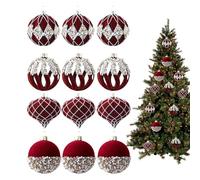 Velvet Christmas Ornaments Balls Sets, 12 Pieces 6 Cm Rhinestone Glittering Flocked Christmas Tree Balls, Shatterproof, For Winter Holiday Decor