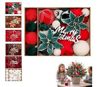 Velvet Christmas Ornaments with Merry Christmas Poinsettia Flower,Pack of 38 Shatterproof Xmas Bulbs Decorations Set Assorted Sizes,Decorative Hanging Baubles Xmas Decor for Tree,Wreath (color)