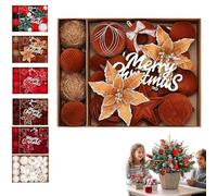 Velvet Christmas Ornaments with Merry Christmas Poinsettia Flower,Pack of 38 Shatterproof Xmas Bulbs Decorations Set Assorted Sizes,Decorative Hanging Baubles Xmas Decor for Tree,Wreath (Brown)