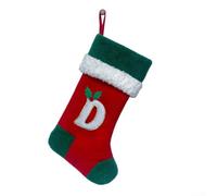Velvet Christmas Stocking with 26 Letter Embroidery and Strong Strap, Large Opening for Easy Filling and Holding Various Small Holiday Treats and Decorations (D)