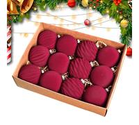 Velvet Christmas Tree Baubles, 6 cm Decorative Hanging Baubles Decoration, 12 Pieces, Shatterproof Decoration for Celebration, Winter, Living Room, Family Party, Country House Style, Outdoor