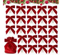 Velvet Christmas Tree Bows, 24 Pieces Vintage Velvet Ribbon Bows, Decorative Small Velvets Ornament, Twist Tie Bow Christmas Decor, C-hristmas Staircase Wreath Bow for Treat Bag Wedding Wreath, Red