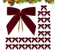 Velvet Christmas Tree Bows, 24 Pieces Vintage Velvet Ribbon Bows, Decorative Small Velvets Ornament, Twist Tie Bow Christmas Decor, C-hristmas Staircase Wreath Bow for Treat Bag Wedding Wreath,WineRed