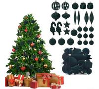 Velvet Christmas Tree Ornaments Set 28 Pieces with Mixed Designs for Holiday Decorating, Suitable for Various Display Areas (Dark Green)