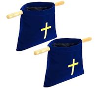 Velvet Church Tithe Offering Bag,2Pcs Religious Offering Pouch,Embroidered Cross Bible Bags with Wood Handles,Handle Church Collection Bag for Churches Communion Supplies(Blue)