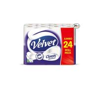 Velvet Classic Quilted Toilet Paper Bulk Buy, 24 White 3 ply Toilet Tissue Rolls, 24 Count (Pack of 1)