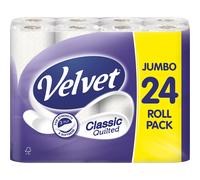 Velvet Classic Quilted Toilet Paper Bulk Buy, 24 White 3 ply Toilet Tissue Rolls, 24 Count (Pack of 1)