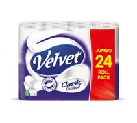 Velvet Classic Quilted Toilet Tissue 24 Rolls - Luxuriously Soft, Strong and Absorbent Toilet Roll - Jumbo Bulk Pack 24 Rolls - 3-ply - White