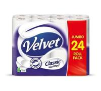 Velvet Classic Quilted Toilet Tissue 24 Rolls Luxuriously Soft Strong and Absorbent Toilet Roll Jumbo Bulk Pack 24 Rolls 3-ply White