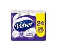 Velvet Classic Quilted Toilet Tissue 24 Rolls - Luxuriously Soft, Strong and Absorbent Toilet Roll - Jumbo Bulk Pack 24