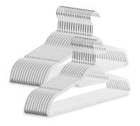 Velvet Coat Hangers - Pack of 50 White | with Tie Hanger | NonSlip Design | Jackets & Trousers | Flocked Slimline | Space Saving Clothes Organisers | M&W