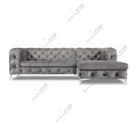 (Velvet Coffee Grey, Right Hand Chaise) SnoozeOnline Chesterfield Chaise Lounge Corner Sofa Lounge Plush Velvet Suite Settee Couch Left/Right Hand Facing