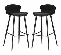 Velvet Counter Height Bar with Back, Metal Legs and Footrest 26/30in Tall Stools Upholstered Island Kitchen Stool Dining Chairs (Black-2ps,75cm/30in)