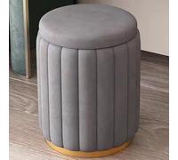 Velvet Cream Dressing Table Stool & Round Ottoman Pouffe with Removable Lid Stylish Footrest for Makeup Room Bedroom Living RoomD 44 x 34 cm
