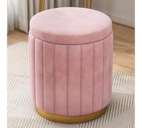 Velvet Cream Ottoman Stool for Dressing TableRound Pouffe with Removable Lid Stylish Footrest for Makeup Room & Living Space