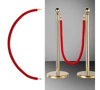 Velvet Crowd Control Rope 5ft Red Foam Core With Polished Hooks | 1.5in Diameter Compression Resistant Foam Core Fits Standard Stanchions Red Velvet Finish Mirror Polished Hooks