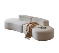 Velvet Curved Modular Sofa 2.4m Boneless Sectional Couch Space Saving Design for Living Room & Bedroom Stylish & Comfortable White Fabric Sofa in a Box