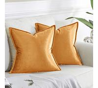 Velvet Cushion Covers 40cm x 40cm Square Cinnamon Orange Decorative Throw Pillow Covers for Couch Sofa Living Room 16x16 2 Pack