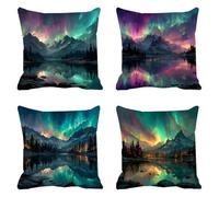 Velvet Cushion Covers Soft Decorative Square Throw Pillow Covers Cushion Soft Pillowcase Aurora Pack of 4 Double-sided Printing Invisible Zipper for Home Decor Sofa 45x45cm,18x18 in Forest F0P-457