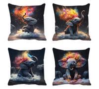 Velvet Cushion Covers Soft Decorative Square Throw Pillow Covers Cushion Soft Pillowcase Colorful Pack of 4 Double-sided Printing Invisible Zipper for Home Decor Sofa 45x45cm,18x18 in Elephant F0P-443