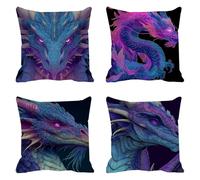 Velvet Cushion Covers Soft Decorative Square Throw Pillow Covers Cushion Soft Pillowcase Colorful Pack of 4 Double-sided Printing Invisible Zipper for Home Decor Sofa 50x50cm,20x20 in Dragon F0P-130