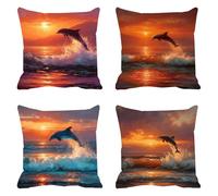 Velvet Cushion Covers Soft Decorative Square Throw Pillow Covers Cushion Soft Pillowcase Dolphin Pack of 4 Double-sided Printing Invisible Zipper for Home Decor Sofa 50x50cm,20x20 in Sunset 1 F0P-188