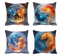Velvet Cushion Covers Soft Decorative Square Throw Pillow Covers Cushion Soft Pillowcase Glass Marble Pack of 4 Double-sided Printing Invisible Zipper for Home Decor Sofa 50x50cm,20x20 in Dragon F0P23