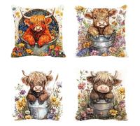 Velvet Cushion Covers Soft Decorative Square Throw Pillow Covers Cushion Soft Pillowcase Highland Cattle Pack of 4 Double-sided Printing Invisible Zipper Home Decor 40x40cm,16x16 in Flower 1 F0P-274