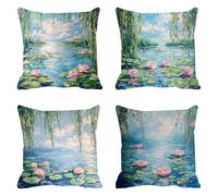 Velvet Cushion Covers Soft Decorative Square Throw Pillow Covers Cushion Soft Pillowcase Lotus Leaf Pack of 4 Double-sided Printing Invisible Zipper for Home Decor Sofa 80x80cm,32x32 in Scenery F0P103