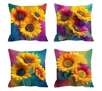 Velvet Cushion Covers Soft Decorative Square Throw Pillow Covers Cushion Soft Pillowcase Yellow Pack of 4 Double-sided Printing Invisible Zipper for Home Decor Sofa 50x50cm,20x20 in Sunflower 1 F0P375