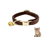 Velvet Custom Cat Collar with Bell, Adjustable Soft Kitten Collars for Boys Girls, Cute Portable Puppy Neck Ring for Little Dogs, Small Pet Neck Ring for Outdoor Walking (1 Piece, Dark Brown) Dark Br