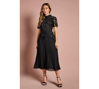 Velvet Cutwork Lace Midi Dress With Contrast Collar Coast Black 12