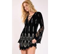 Velvet Cutwork Lace Up Front Mini Dress NastyGal Black 8