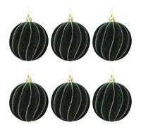 Velvet Dark Green Christmas Baubles - Tree Decorations Gold Glitter - Set of 6
