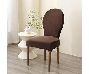 Velvet Dining Chair Covers Round Back, Farmhouse Style Stretchable Slipcovers for Kitchen Room, French Country Oval Side Protector Set of 2, 4 Armless(H,1ps)