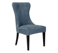 Velvet Dining Chair Covers Set of 6, Curved Back Slipcovers for Dining Room, Kitchen, Living Room, Bar, Cafe - Stylish Stone Blue Seat Protectors