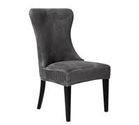 Velvet Dining Chair Covers Set of 6, Curved Back Slipcovers for Dining Room & Kitchen, Stylish Seat Protectors for Living Room, Bar & Cafe - Grey Color