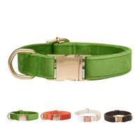 Velvet Dog Collar for Small Medium Dog, Durable Soft Velvet, White Green Orange Brown for Girl Boy, Adjustable Metal Buckle Puppy Collar Suitable for Running, Playing and Weddings. (Green, S)