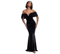 Velvet dress for women Goddiva Off The Shoulder Deep Plunge Maxi Noir 40