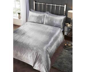 Velvet Embellish Duvet Cover Quilt Bedding Set Silver Super King Clearance Sale