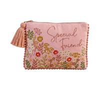 Velvet Embroidered Makeup Bag & Coin Purse with Tassel Zip - Cosmetic Pouch, Small Makeup Organiser, Velvet Clutch, UK Design Gift (Special Friend)