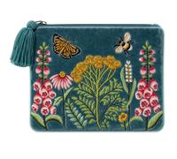 Velvet Embroidered Makeup Bag & Coin Purse with Tassel Zip - Cosmetic Pouch, Small Makeup Organiser, Velvet Clutch, UK Design Gift