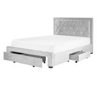Beliani Bed With Storage Drawers Lievin Velvet Light Grey 140 X 200 Cm (Eu Double)