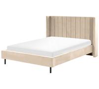 Beliani Bed Velvet Villette 140 X 200 Cm Eu Double Beige