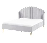 Beliani Bed Velvet Ambillou 140 X 200 Cm (Eu Double) Light Grey