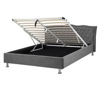 Beliani Ottoman Bed Metz Velvet Dark Grey 140 X 200 Cm (Eu Double)