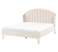 Beliani Bed Velvet Ambillou 160 X 200 Cm Eu King Size Light Beige