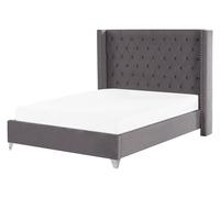 Beliani Bed Velvet Lubbon 160 X 200 Cm Eu King Size Grey, Grey